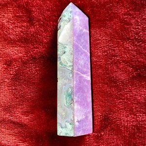 Green moss agate/lepidolite tower